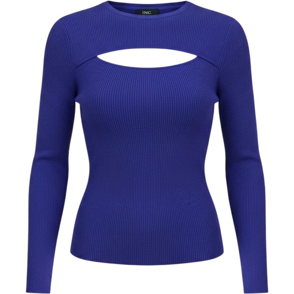 NEW INC INTERNATIONAL CONCEPTS Women's Crew Neck Cutout Rib Knit Sweater XL Blue